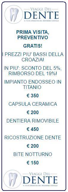 listino prezzi dentista in CROAZIA 